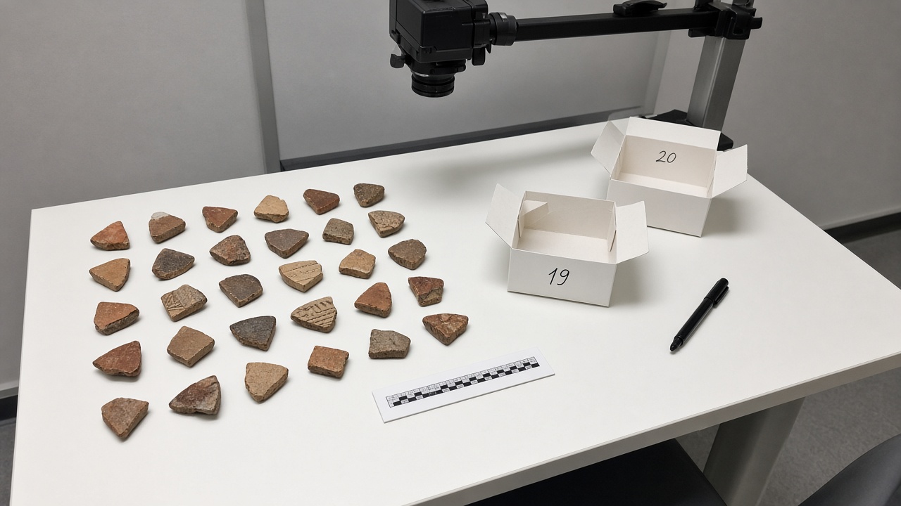 Catalogued finds in labelled boxes